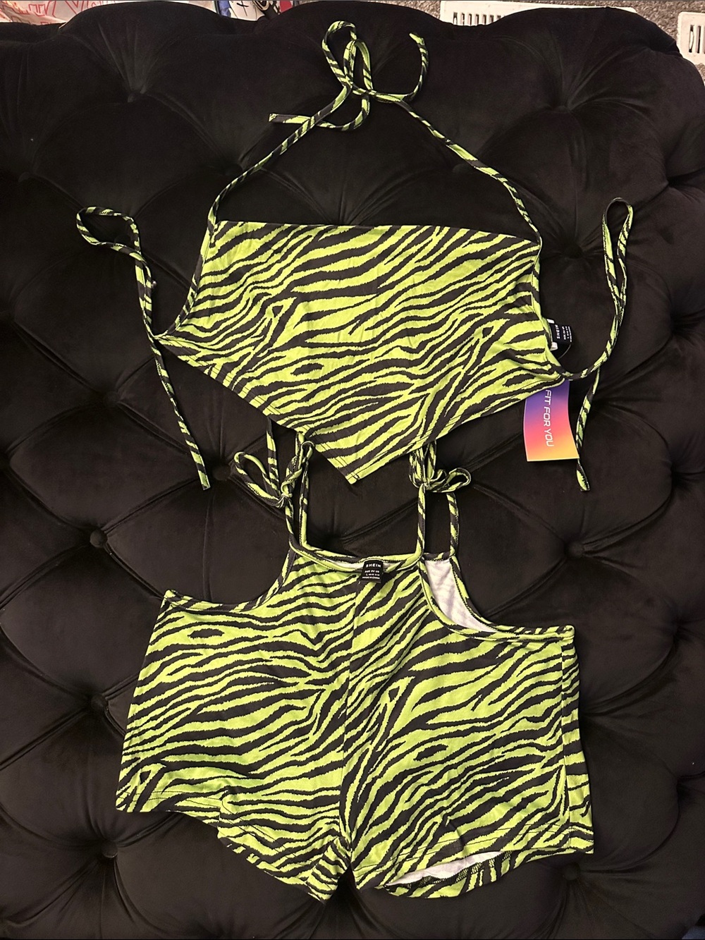 Neon Lime Zebra Print Shorts and Halter Top Set